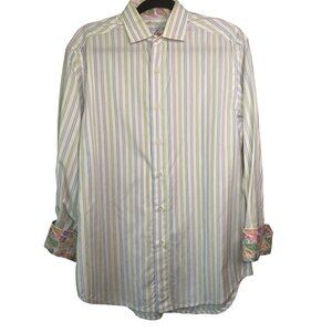 Robert Graham Men's Stripe Cotton/Silk Button-Down Dress Shirt Size M